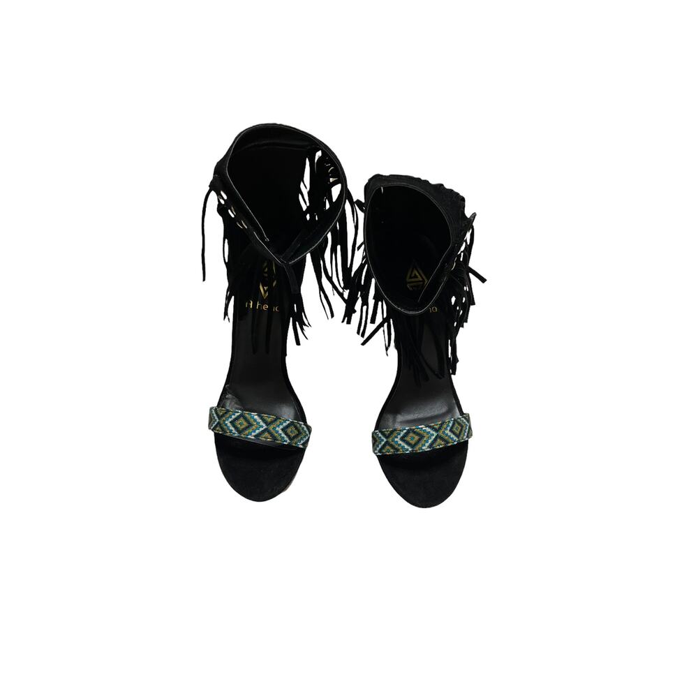 athena women black fringe ankle straps stiletto heels sandals sz 7 - Picture 3 of 11